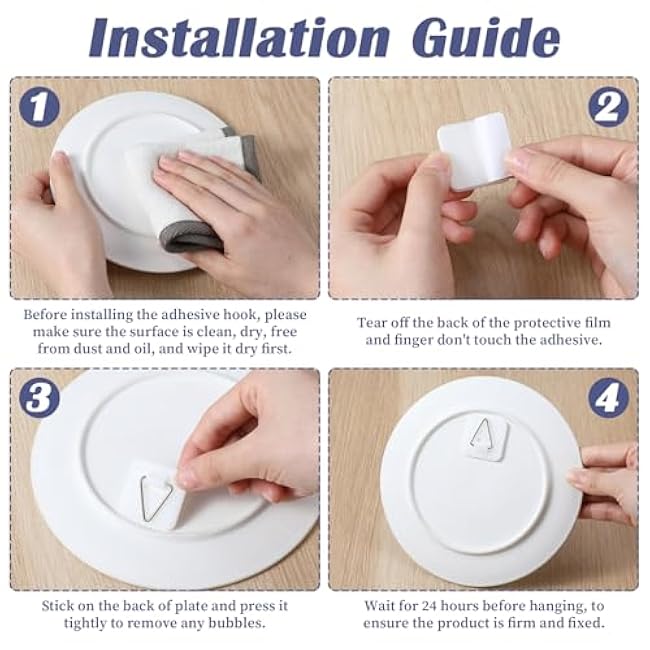 20 Pcs Plate Wall Hangers for Display, Invisible Adhesive Wall Plate Hangers Vertical Plates Holders for Display, Art, Pictures, Decorative (1.26 Inch)