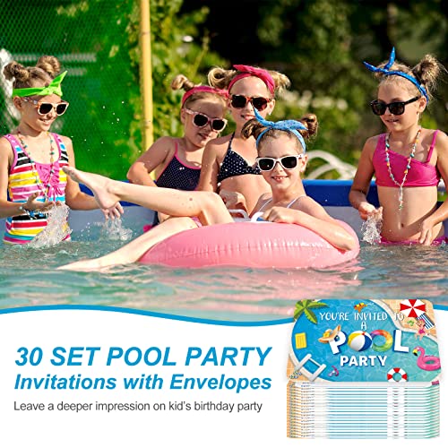 Cartes d'invitation pour fête de piscine en papier cartonné rigide avec enveloppe