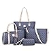Cayla Women 6 Pcs PU Leather Tote Purse Set Classic Shoulder Bag (navy blue)