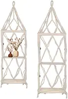 Jogo 2 Peças Prateleiras Suspensas Para Vasos de Plantas Decoração Clean de Jardim ou Banheiro em Macramê Fibra de Coco Material Artesanal e Sustentavel