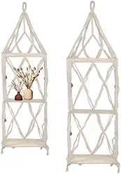 Jogo 2 Peças Prateleiras Suspensas Para Vasos de Plantas Decoração Clean de Jardim ou Banheiro em Macramê Fibra de Coco Material Artesanal e Sustentavel