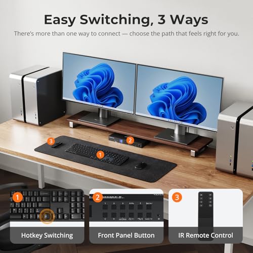 Image of TESmart 4 Port KVM Switch Dual Monitor DisplayPort, Support 4K@60Hz USB 3.0 KVM Switch 4 Computers 2 Monitors, EDID emulators, Audio Output, Hotkey Switch, with All Input Cables
