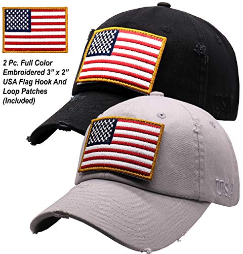 Image of Antourage American Flag Unisex Baseball Hat for Men and Women | USA Flag Mesh Snapback Flat Visor Cap + 2 Patriotic Patches