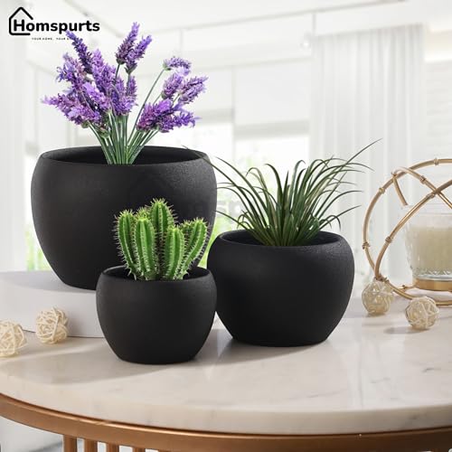 Image of Elegant Black Matte Finished Tabletop Planters Pots for Plants Flowers, Living Room Drawing Room Balcony Office Decoration Ideas for Plants Set of 3 (Plants not Included)