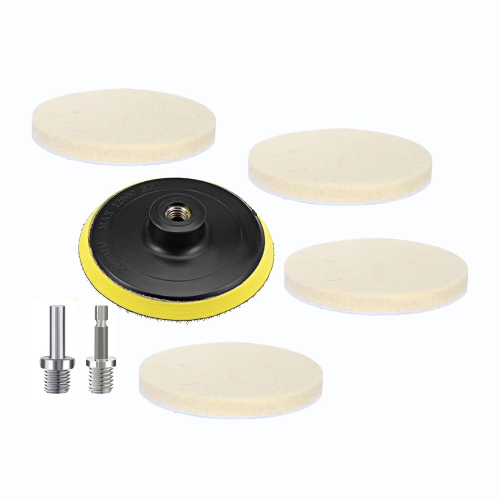 4 Pezzi Dischi Lucidatura Lana 100mm * 9mm Feltro Lucidatrici Disco con Platorello, Adattatore M14 per lucidare vetro, plastica, metallo, marmo, Mobili, Automobili