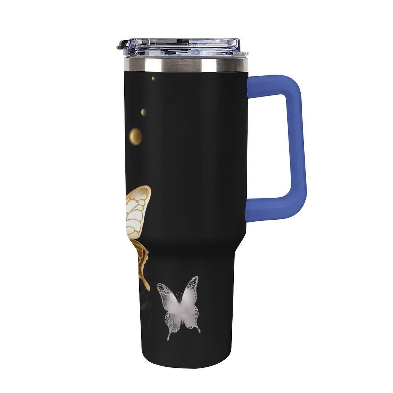 Porte-gobelet de voiture papillons dorés et blancs dessous de verre noir étanche