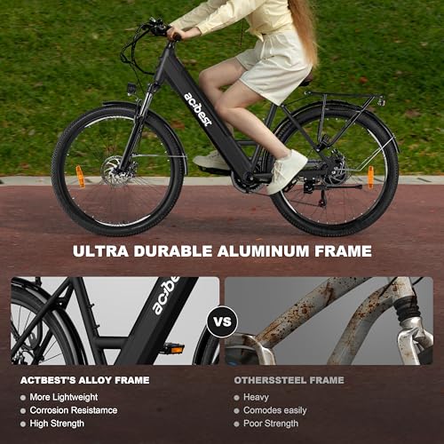 Image of ACTBEST Core Electric Bike for Adults - 468Wh Removable Battery, 26 inch Step Thru Electric Bicycle, Peak 750W Brushless Motor Ebike, with 7 Speed, Up to 50 Miles, Black with Front Basket