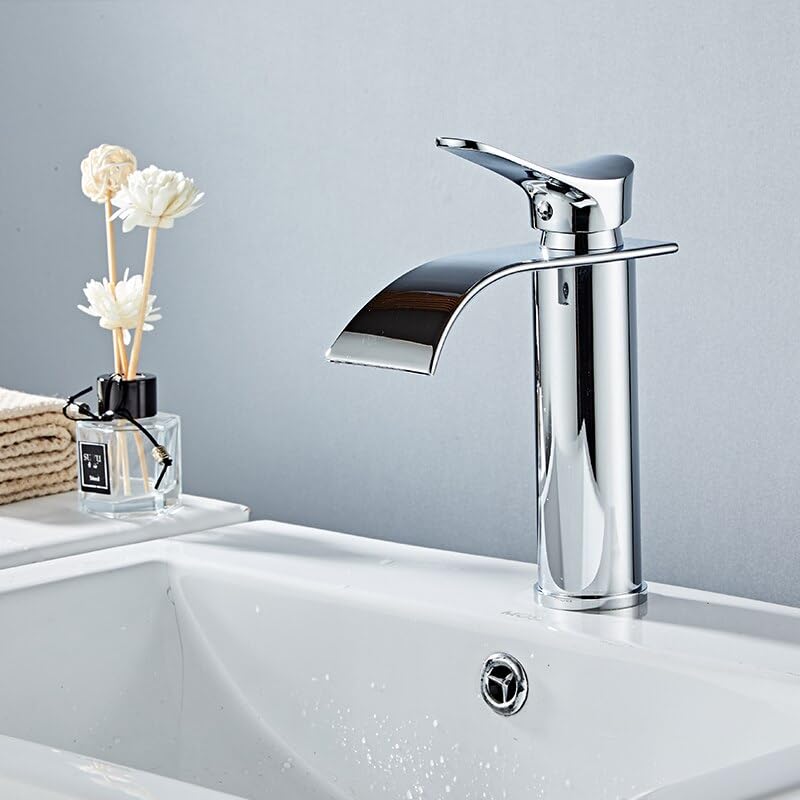 Mitigeur de lavabo anti-calcaire robinet de salle de bain laiton cascade court