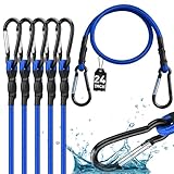 5-Piece 24 Inch Bungee Cords with Carabiner Hooks, Heavy Duty Rubber Elastic Tie Down Straps, Bungee Cord with Carabiner Clips for Cargo, Truck Bed, Camping, Motorcycle and Outdoor Use (Blue)