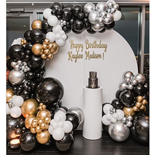 Black Gold And Silver Balloon Garland Arch Kit,155Pcs Black Metallic Gold Chrome Silver White Latex Balloons For Birthday New Year Graduation Wedding Anniversary Bachelorette Party Background Decorations #TOP13