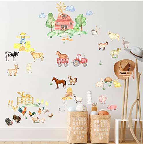 Watercolor Farm Animal Wall Stickers Cartoon Animal Wall Decals Cow Horse Chicken Rooster Wall Stickers Peel And Stick Cute Funny Animal Wall Decals For Bedroom Nursery Playroom Decor #TOP6