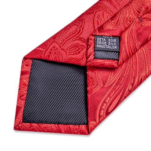 Image of DiBanGu Paisley Ties for Men Silk Necktie and Pocket Square Cufflinks Tie Clip Set Woven Classic Mens Tie for Wedding Party