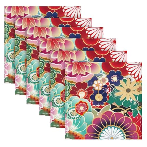 Servilletas de Tela Polyester con Flor Japonesa Juego 4 miniatura 6