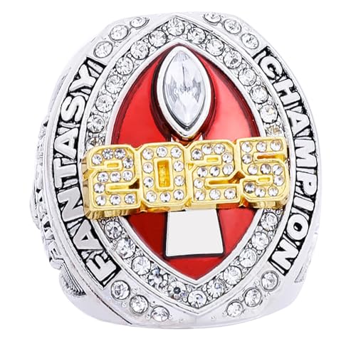 Image of 2025 Fantasy Football Championship Ring | Heavy FFL Champion Trophy Ring | Gold Silver Tone Plated Award Trophy for Fantasy Football League Winner