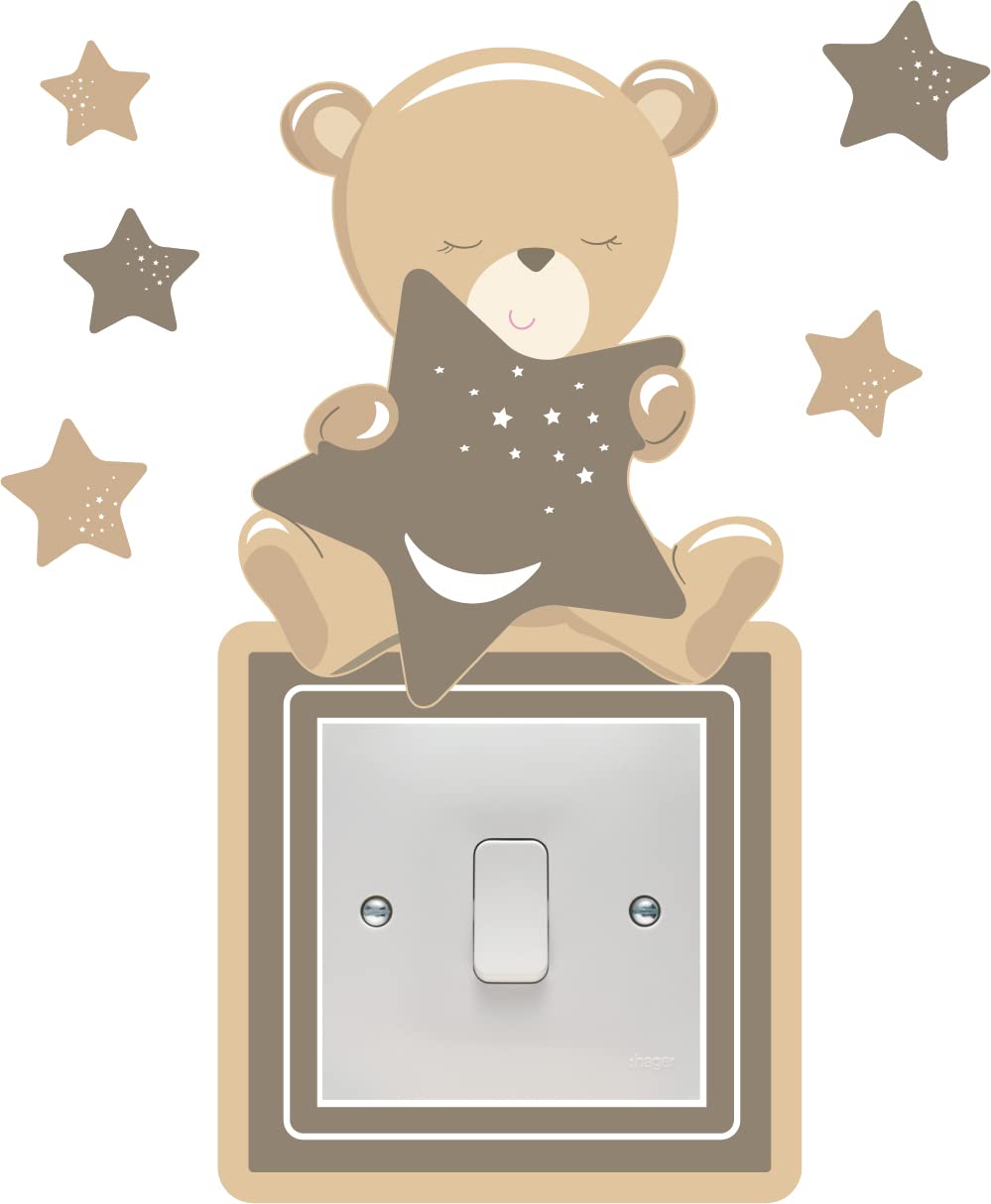 Stickers On Your Wall Brown Teddybear & Stars - Light Switch Surround Wall Stickers Children's Bedroom Playroom Perfect For Any Themed Room