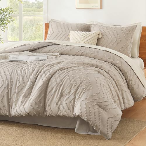 Image of Litanika Boho King Comforter Set, 3 Pcs Khaki Lightweight Bedding Set