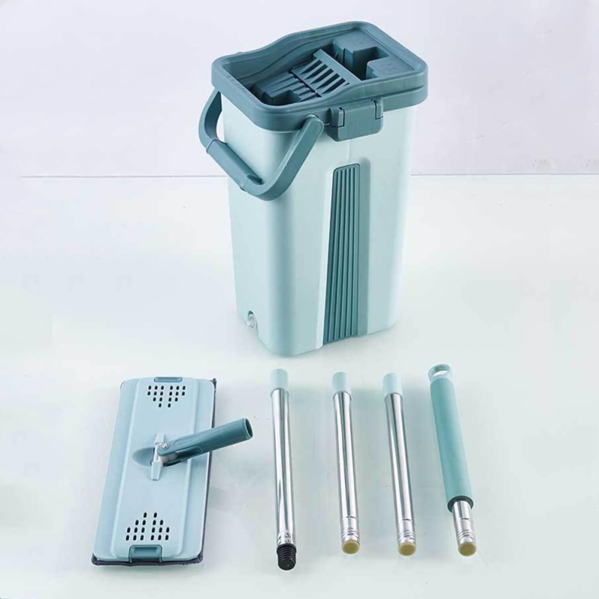 GALPADA Mini Trapeador sin Lavado Cubo para Limpieza Hogar, Trapeador de Microfibra Mango de Acero Inoxidable y Diseño Práctico para Uso Húmedo y Seco