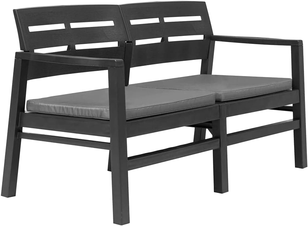 Patio Bench Anthracite Plastic Standard Durable,2Seater Garden Bench with Cushions Modern Design for Outdoor Comfort | Anthracite Color | Durable Plastic Construction Patio Furniture