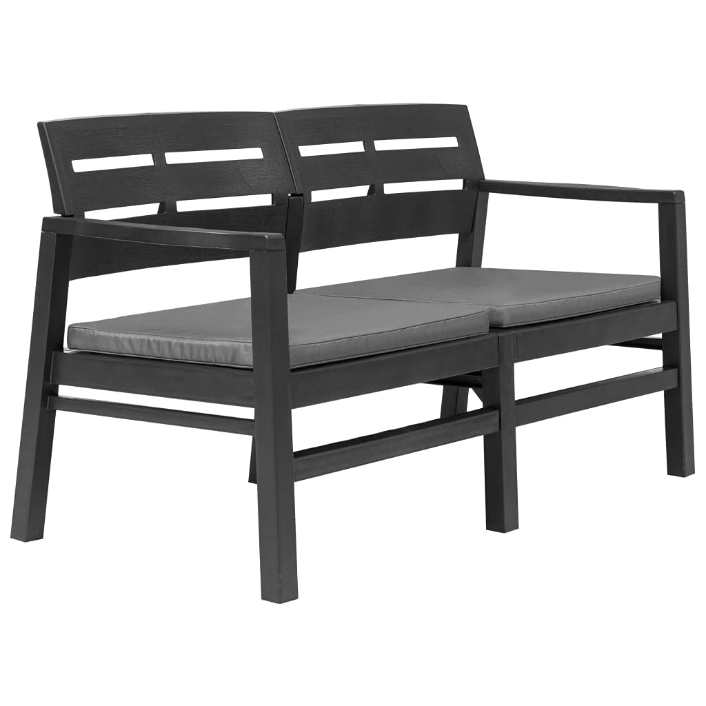 Banco de jardín 2 plazas 133 cm Plástico Antracita | Resistente a la intemperie, fácil de limpiar, ligero, con 2 cojines de asiento