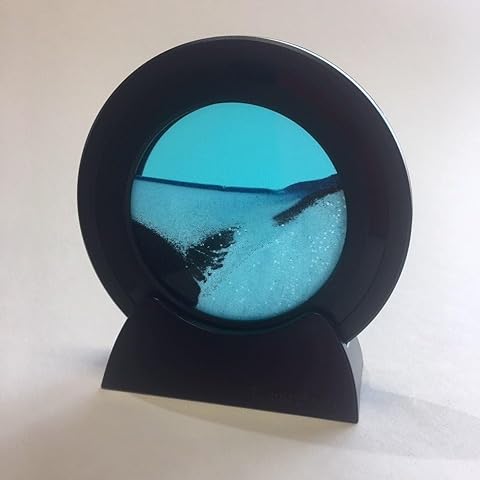 Desktop Toy -Miniature 4” Round Ocean Blue Moving Sand Art Picture by Exotic Sands. Great Office Toy. Cover