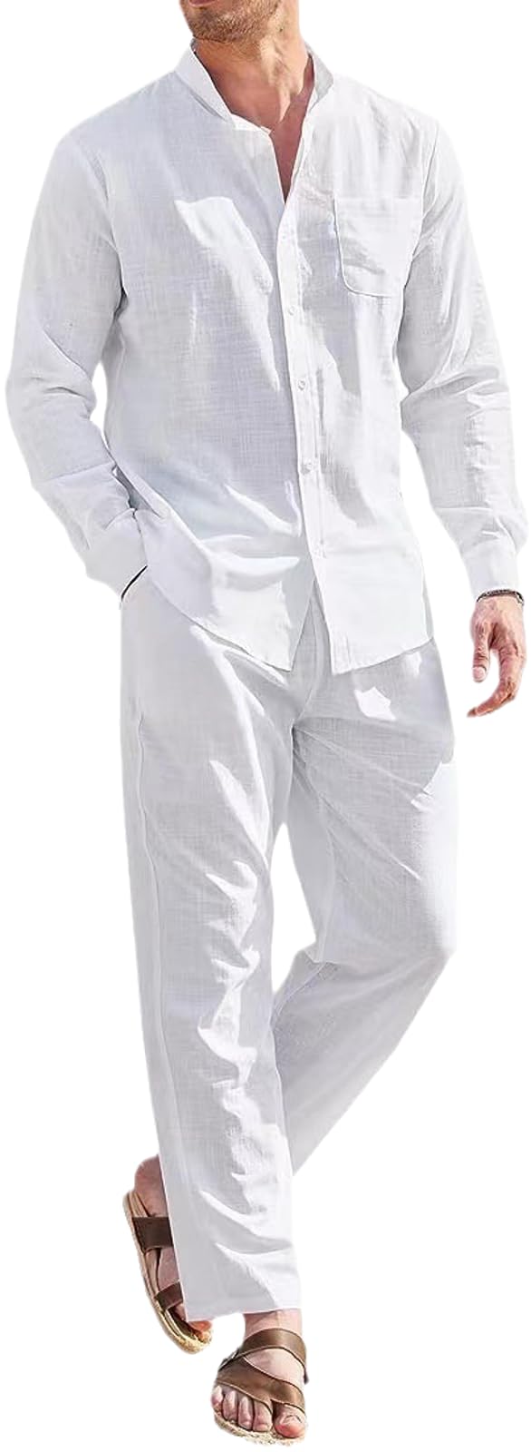 NAKEAH Conjunto De Chándal Casual De Lino De Algodón para Hombre Primavera Verano Camisa y Pantalones De Lino De Color Deslizante Conjunto De Dos Piezas Juego De Playa De 2 Piezas