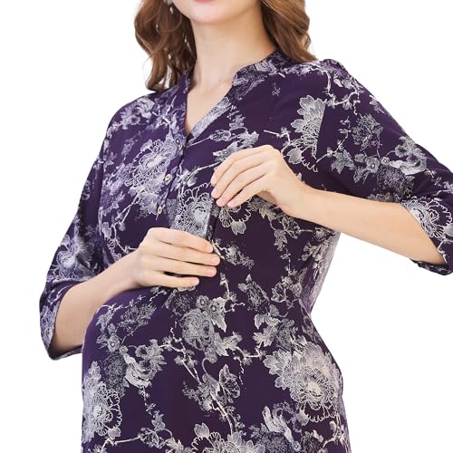 Image of AV2 Women's Maternity Night Suit Set|Nursing|Feeding Printed Tunic & Bottom Coord Set 2426