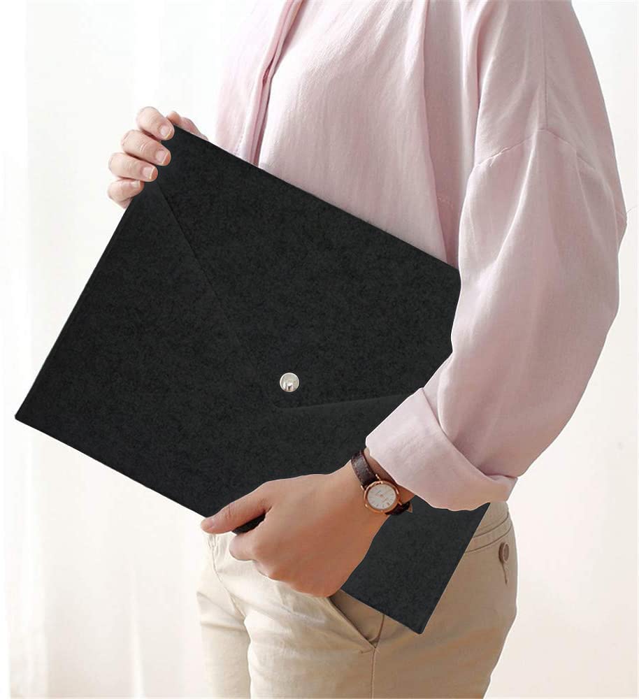 GREENSHEEP Felt A4 Paper Document Folders - Portable File Holder Document Organizer With Button Closure For Office, School, Stationery, Pack Of 2 (Black And Dark Grey) 2