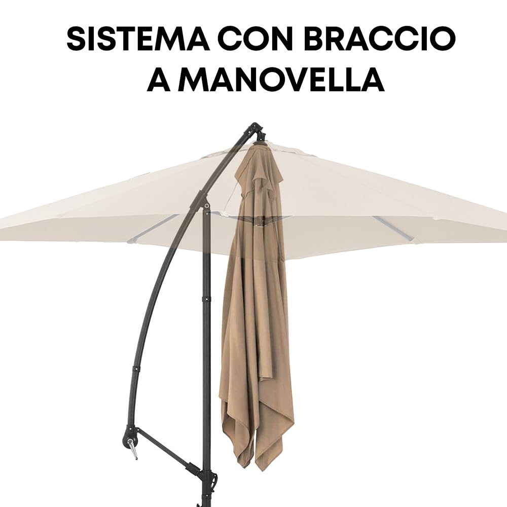 IlGruppone Ombrellone da Giardino Decentrato 3x2 m con Braccio Laterale e Manovella, Parasole Rettangolare Impermeabile in Poliestere con Foro di Ventilazione, Struttura in Acciaio, Beige