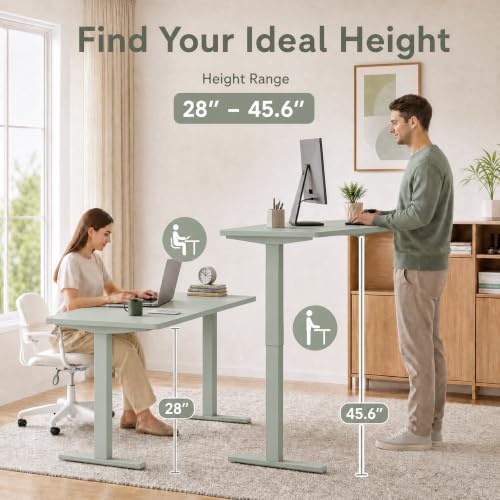 Image of Grandder 55x32 Extra-Deep Electric Standing Desk, Wide Desktop Fits 49 inch Ultrawide Monitor Dual Screens, 176lbs Capacity, 2 Memory Presets, Anti Collision, Computer Desk for Home Office&Gaming, Green