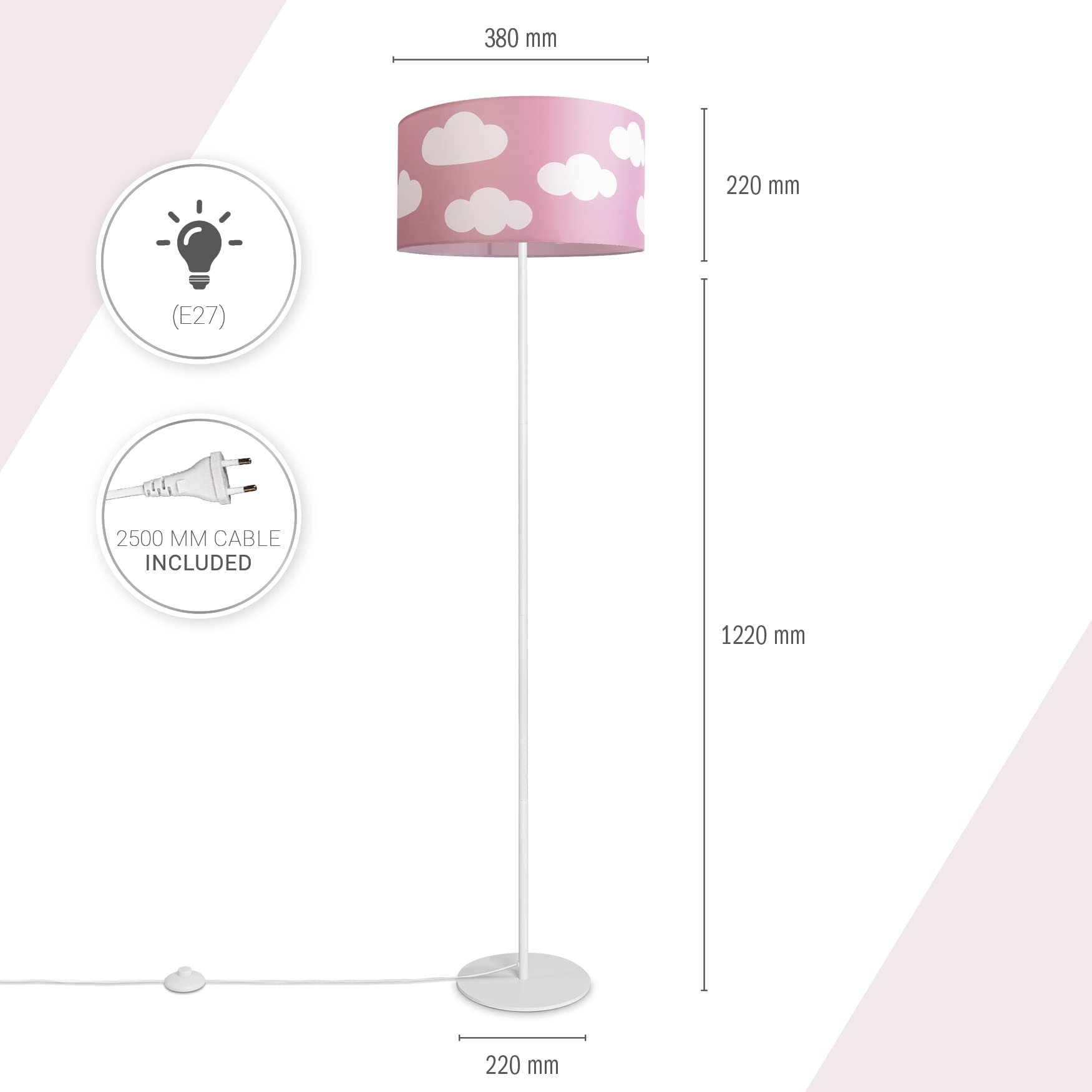 Paco Home Lampadaire Lampe Enfant Lampe Lecture Chambre Enfant Abat-Jour Tissu Rond Ã?toiles Lune Bébé E27, Couleur:Design 10 (Ø38 cm), Type de luminaire___Couleur:Lampadaire à un pied - Blanc