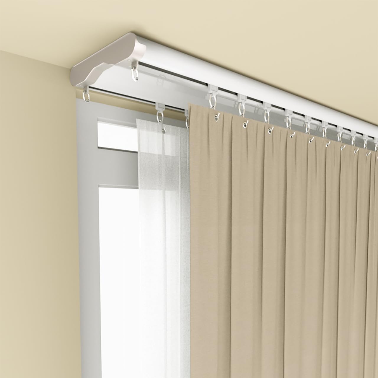 Silent Double Curtain Track Ceiling Mount 6'/8'/10'/12'/15', Wide 4" White Aluminum track Curtains Rail, Bedroom/Window/Hotel Drop Ceiling Curtains Tracks (without curtains & hooks) (Double, 8ft) Double track 8ft