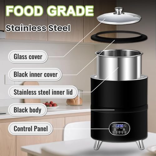 Digital Fermentation Machine, 8L/12L Yogurt Maker with Timer, Adjustable Thermostat 25-80°C for Fermented Milk, Sweet Rice Wine & Fruit Salad, Black