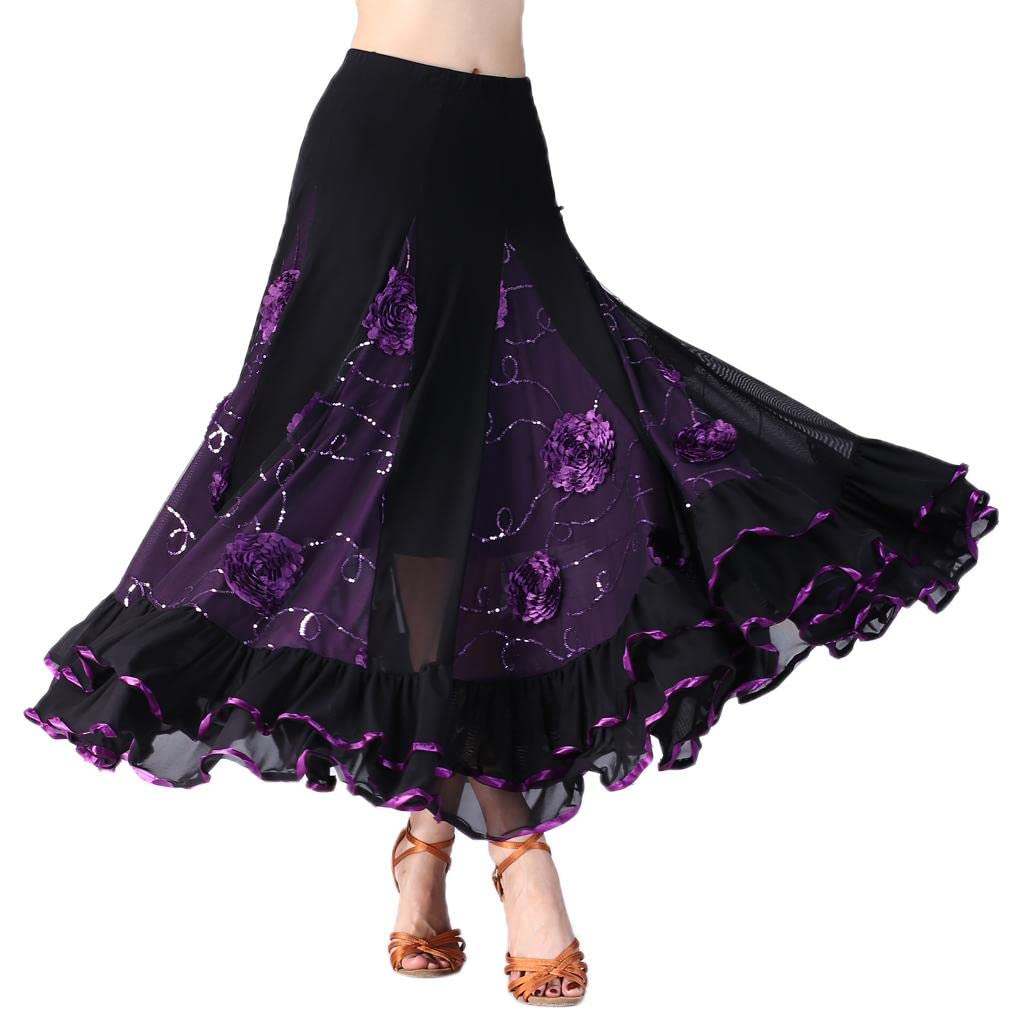 predolo Latin Tanzkleid mit Geschwungenem Midirock Pailletten Verzierung Angenehm Dehnbarem Bund Und Modischem Flair für Veranstaltungen Tänzerinnen Bühne
