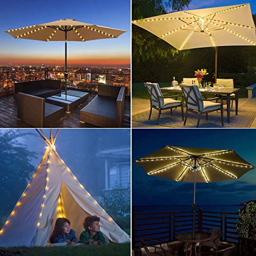 Patio Umbrella Lights with Remote Control, Outdoor Home Christmas Decor 8 Brightness Modes 104 LED Umbrella Pole Light Waterproof Battery Operated Parasol String Lights for Camping Tents, Warm White