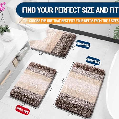 Soft Microfiber Bathroom Rug: Non-Slip Plush Bath Mat, 24x16, Brown