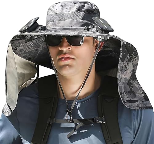 Cappello Solare, Cappello da Sole a Tesa Larga con Ventola Solare, Cappello da Pescatore for Uomo e Donna, Ideale for Pesca, Escursionismo, Campeggio(9)