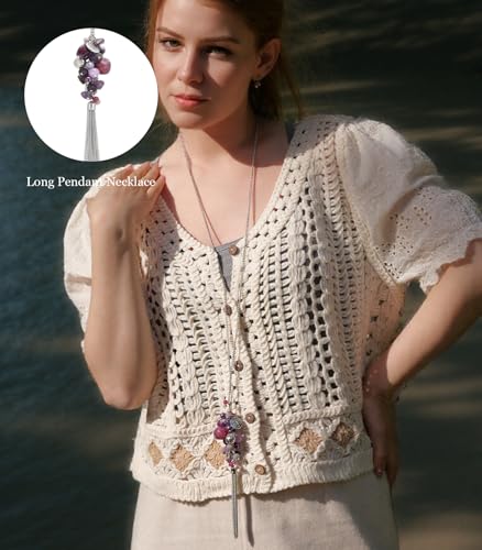 Long collier en argent pendentif perles sautoir bohème chic