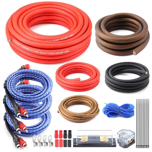 0 Gauge Dual Amp Wiring Kit with Power Cable,RCA,Speaker Wire for Audio