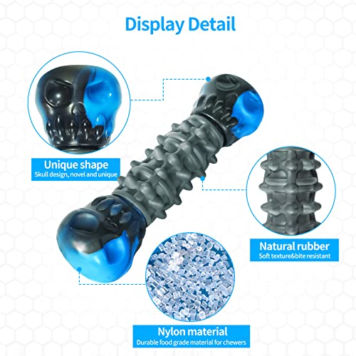 Kwok Tough Dog Toys For Aggressive Chewers, Interactive Durable Chew With Milk Flavor Medium Large Breed, Indestructible Nylon & Rubber Bone Puppy Teething Chewers Gifts Blue Grey, 8.66L×2.36W #TOP1