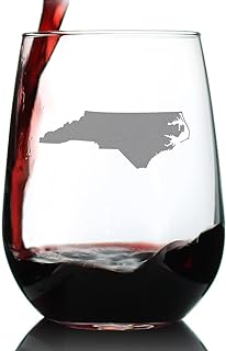Bevvee North Carolina State Outline Stemless Wine Glass - State Themed Drinking Decor and Gifts for North Carolinian Women & Men - Large 17 Oz Glasses