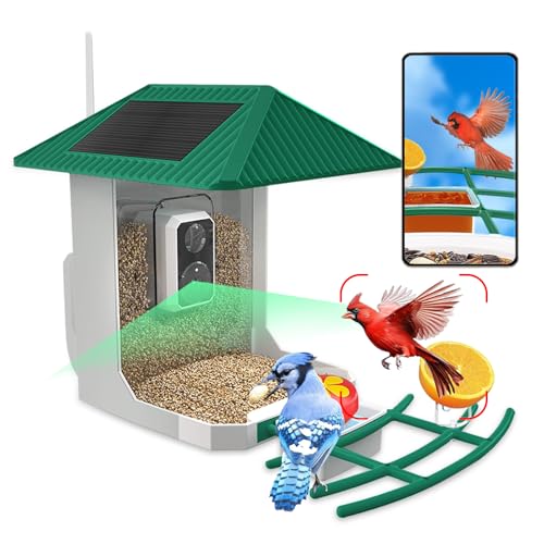 2.5K Smart Bird Feeder with Camera 5GHz &2.4GHz Birds Watching Camera with AI Identify Bird Species Outdoor Birds Feeder House with Solar Panel for BirdLovers (Green)