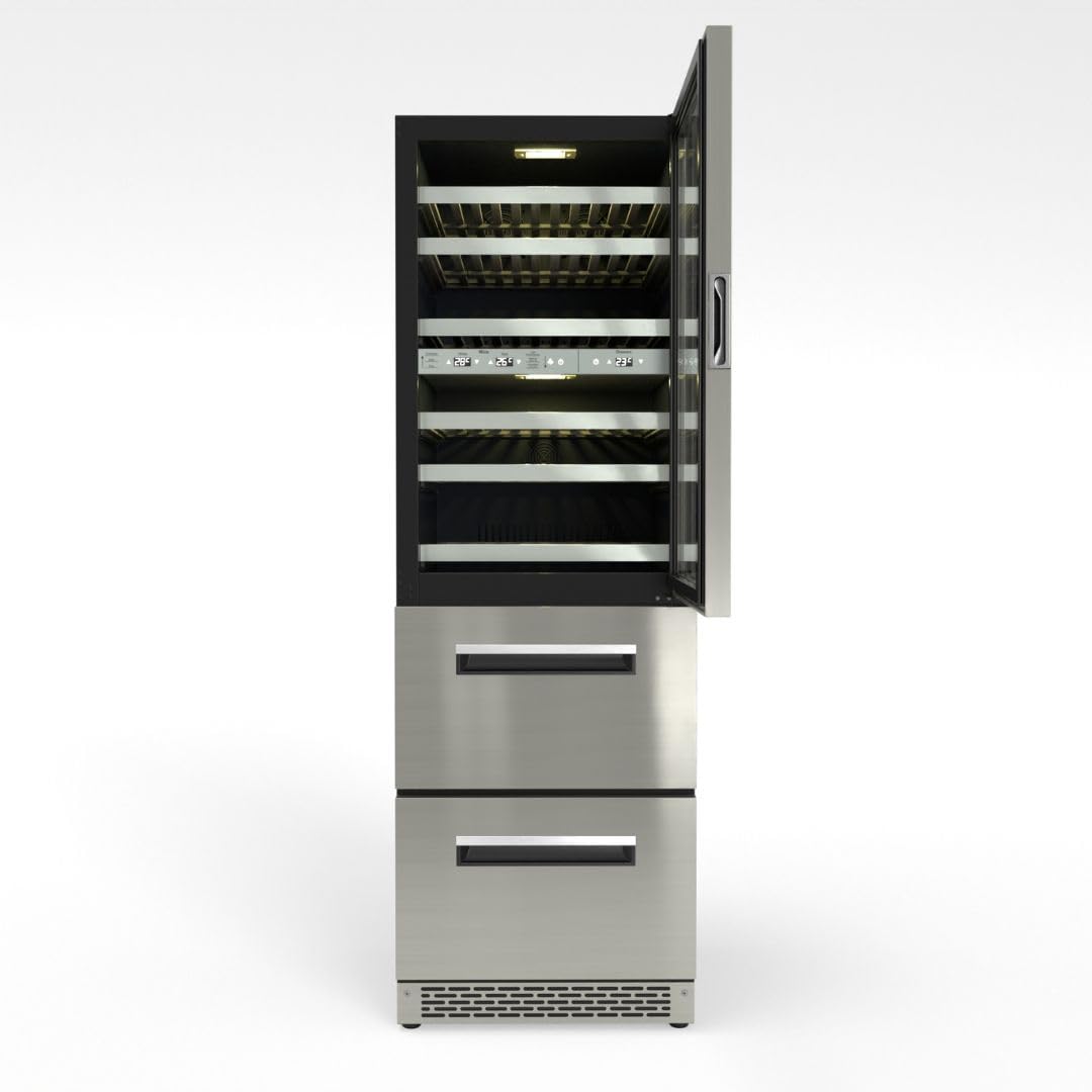 Equator Connoisseurs Club Built-in/Freestanding 3-Zone 84 Bottle Wine & Beverage Refrigerator, 7 LED Lights +2 Drawers 110V