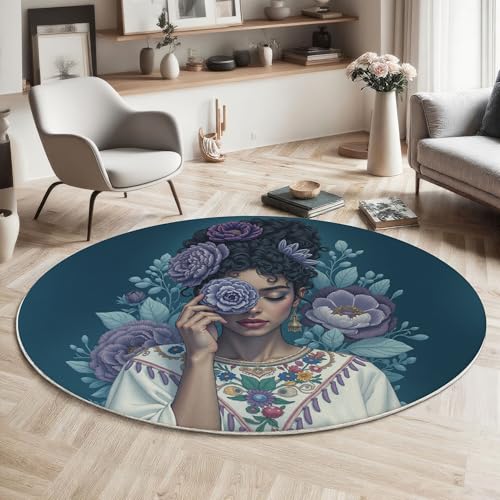 Tapis rond bleu-violet salon de style traditionnel doux - 5