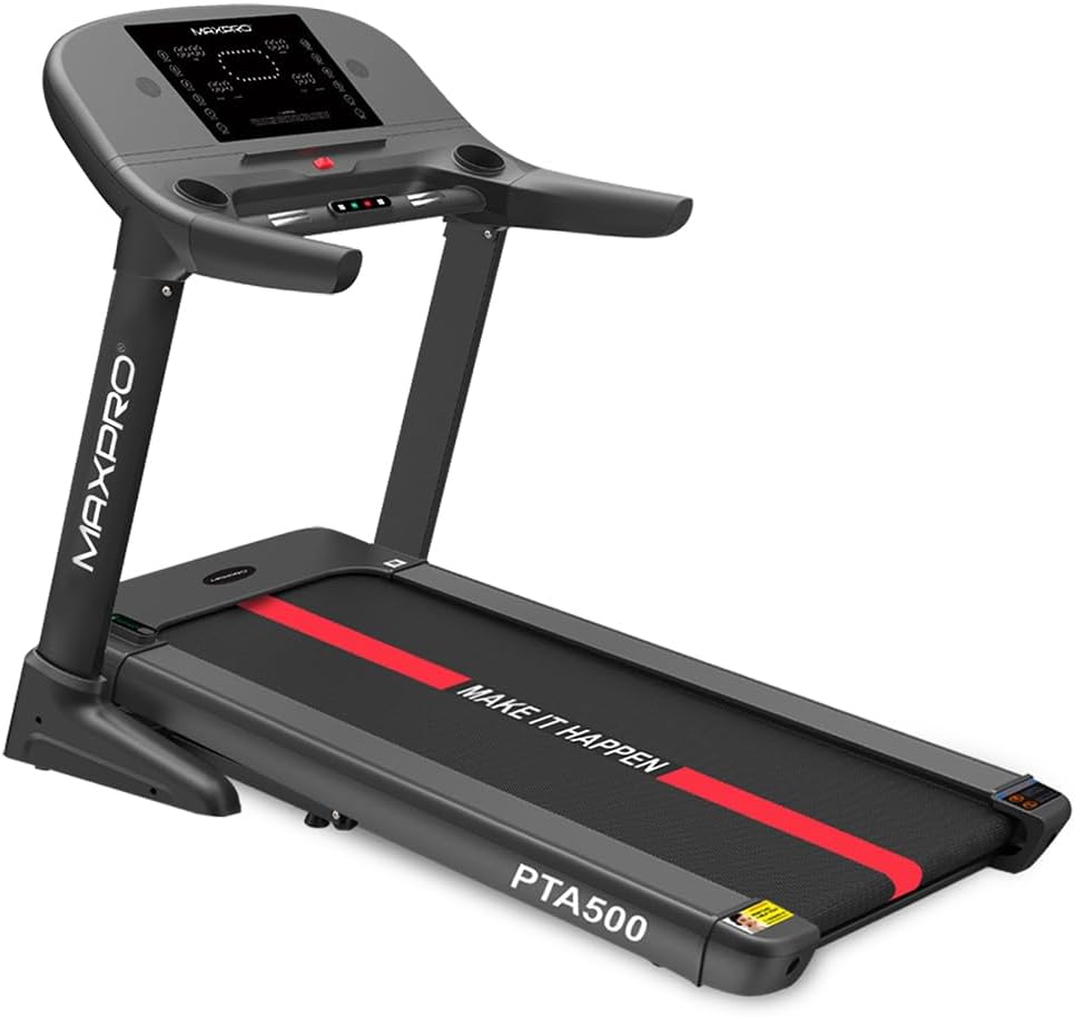 Welcare Maxpro Pta500 Motorized Auto Incline Treadmill With 4Kva Stabilizer|Free Diet Plan|7 Hp Peak Dc Motor|15Level Auto Incline|Max. User Weight 150Kg|Max.Speed 18Km/Hr, Fitshow App Support - Black