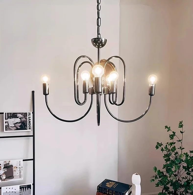 Lustre vintage en aluminium noir 8 têtes pour salon chic
