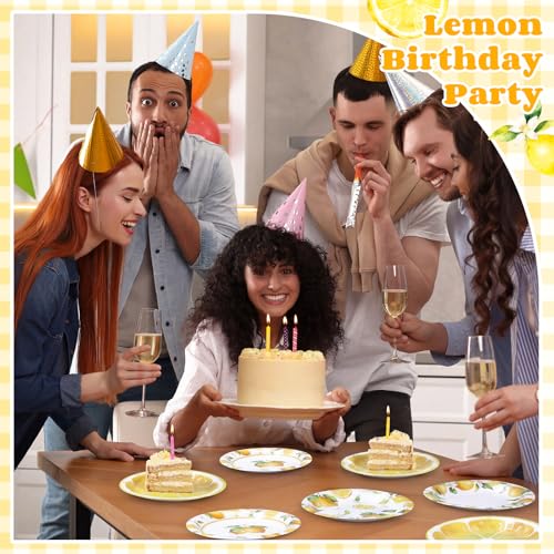 Image of Funnymoom 60 Pcs 7 Inch Lemon Party Paper Plates Lemonade Theme Decorations Fruit Dessert Plates Summer Disposable Tableware Dinnerware Set for Baby Shower Birthday Party Supplies
