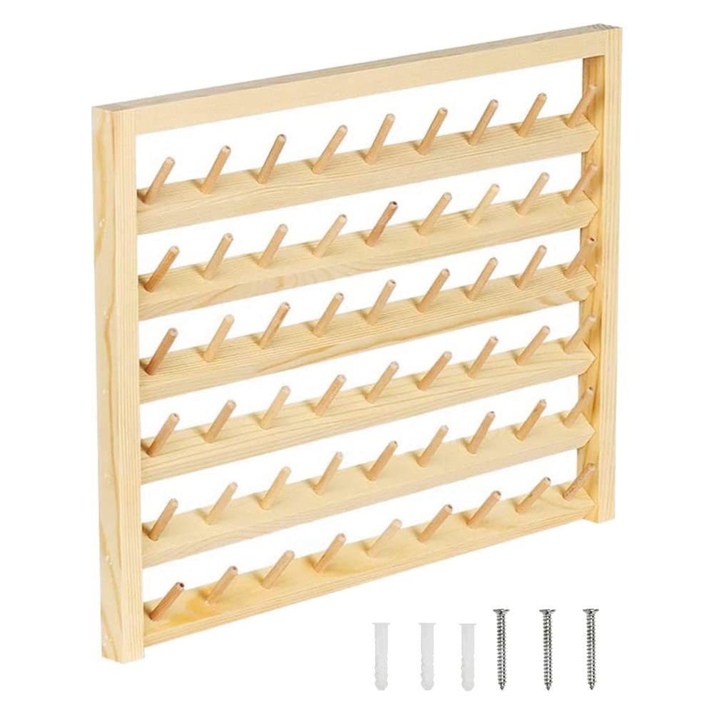Reinscer 54 Spool Sewing Thread Stand, Wall Mount Sewing Thread Stand with Hook, Wooden Embroidery Organizer for Sewing