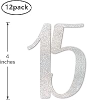 Vista 2 de 15 números recortados con purpurina plateada, decoración de aniversario para fiesta de cumpleaños número 15, artículos esenciales para bricolaje