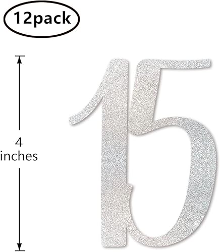 Miniatura 2 de 15 números recortados con purpurina plateada, decoración de aniversario para fiesta de cumpleaños número 15, artículos esenciales para bricolaje