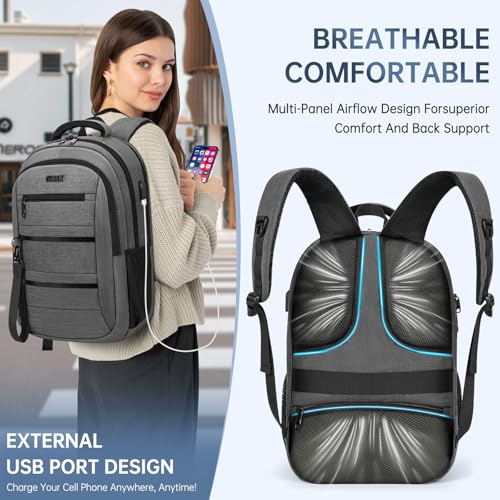GMAK Travel Laptop Backpack for Men & Women, Business Anti Theft Laptops Backpacks with USB Charging Port, Fits 15.6 Inch Notebook, Water Resistant College School Computer Bag for Travel Sports, Grey 5
